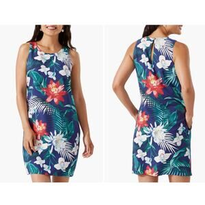 Tommy Bahama Crescent Grove Silk Shift Dress XS Blue Tropical Floral Sleeveless